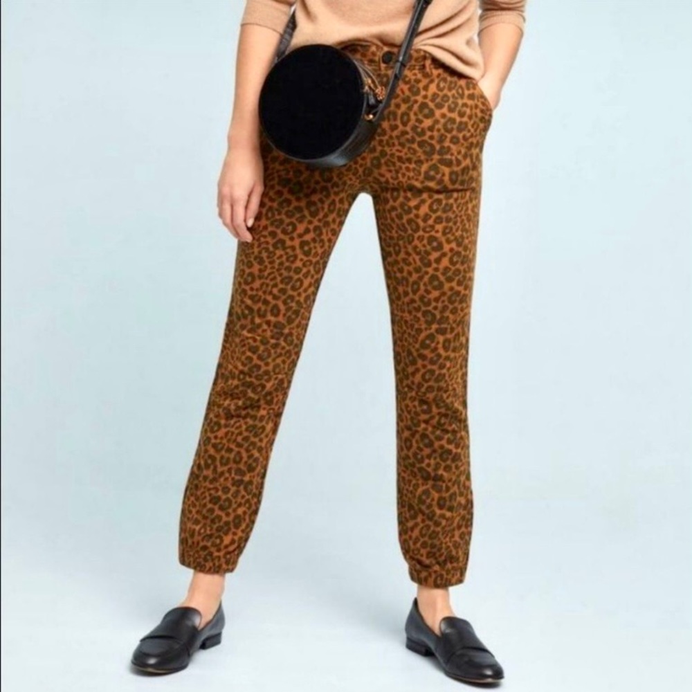 Anthropologie Sanctuary Leopard Jogger Pants Women’s Size S Terry Knit Tapered